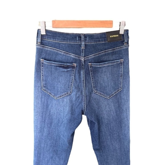 Express - High Waisted Medium Wash Raw Hem Skinny Jeans Sz 8L - Picture 7 of 10